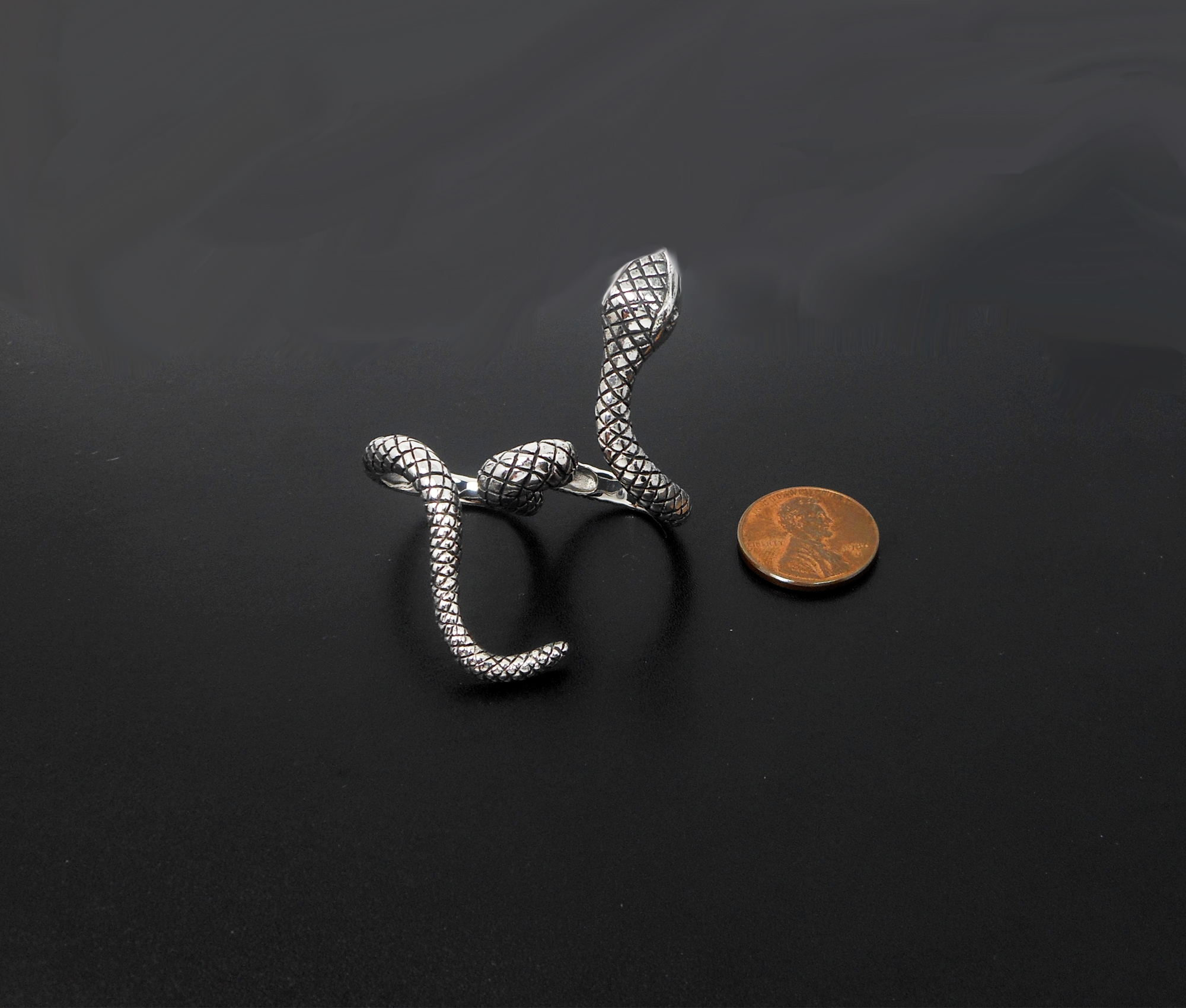 Snake Textured Wrap Double Ring – 925 Sterling Silver Adjustable Unisex Jewelry - Image 2