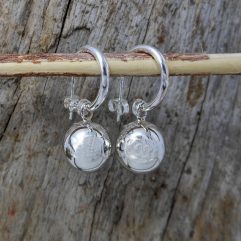 Ball Drop Open Hoop Earrings – 925 Sterling Silver Handmade Sphere Dangle Hoops