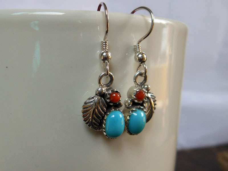 Blue Turquoise Floral Dangle Earrings – 925 Sterling Silver Handmade Jewelry - Image 3