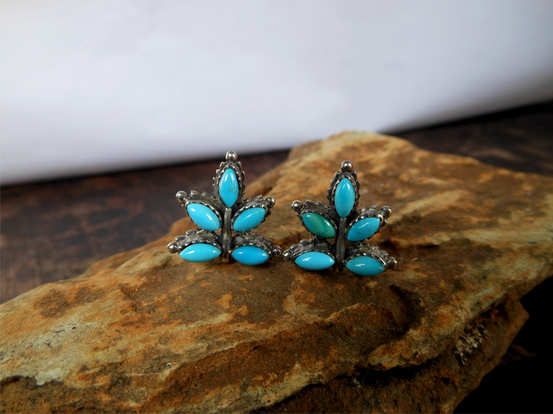 Blue Turquoise Leaf Stud Earrings – 925 Sterling Silver Handmade Nature Jewelry - Image 3