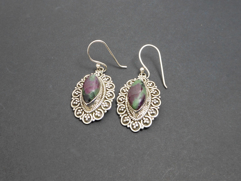 Thai Textured Dangle Earrings – Handmade 925 Sterling Silver Ruby in Azurite Jewelry - Image 3
