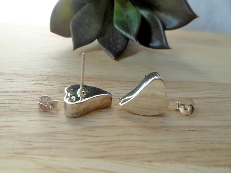 Minimalist 925 Sterling Silver Puffed Heart Stud Earrings – Handmade Love Jewelry - Image 3