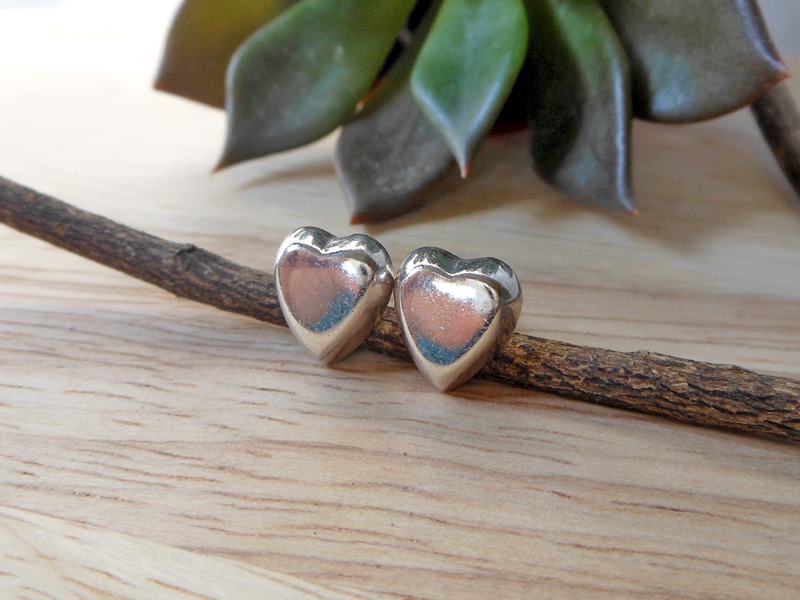 Minimalist 925 Sterling Silver Puffy Heart Stud Earrings – Romantic Handmade Jewelry - Image 3