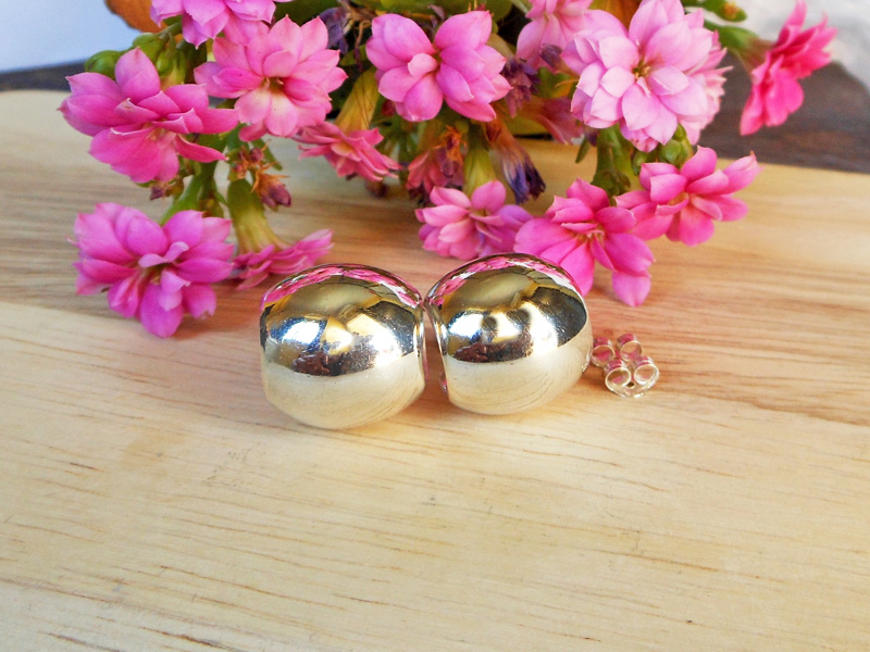 925 Sterling Silver Puffy Wide Hoop Stud Earrings – Handmade Geometric Jewelry - Image 3