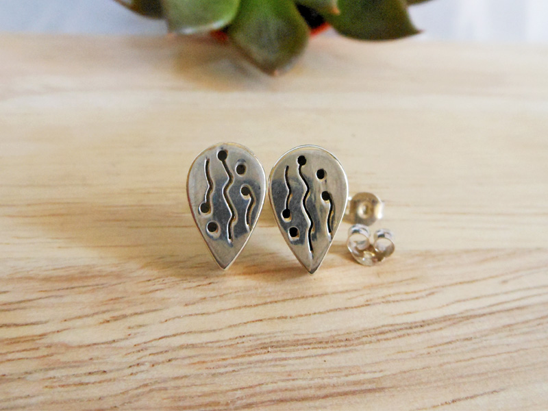 Puffy Wavy Line Detail Teardrop Stud Earrings – 925 Sterling Silver Handmade Jewelry - Image 3