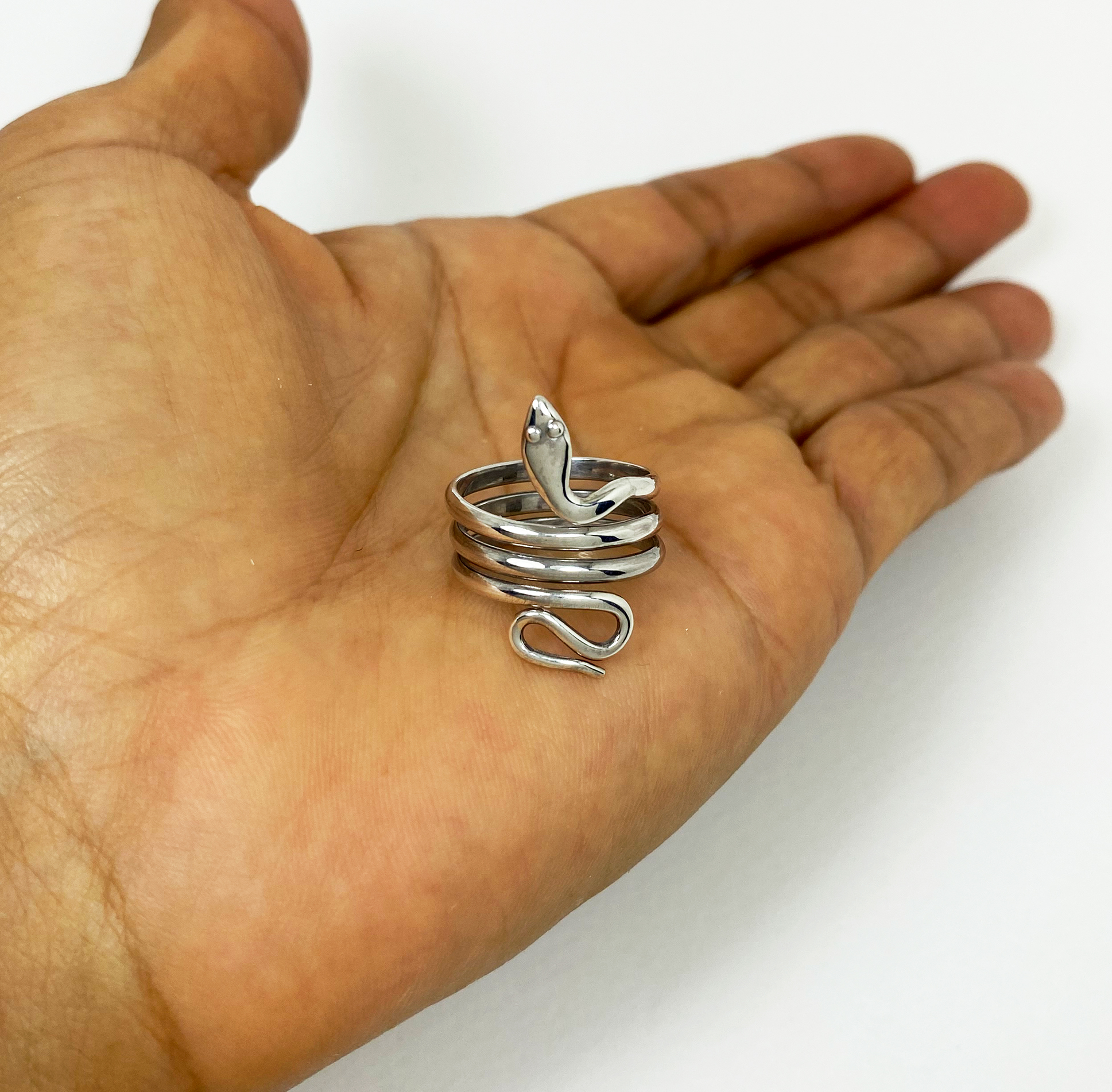 Sup Silver Snake Coil Wrap Ring 925 Sterling Silver, Handmade Women Adjustable Ring - Image 2