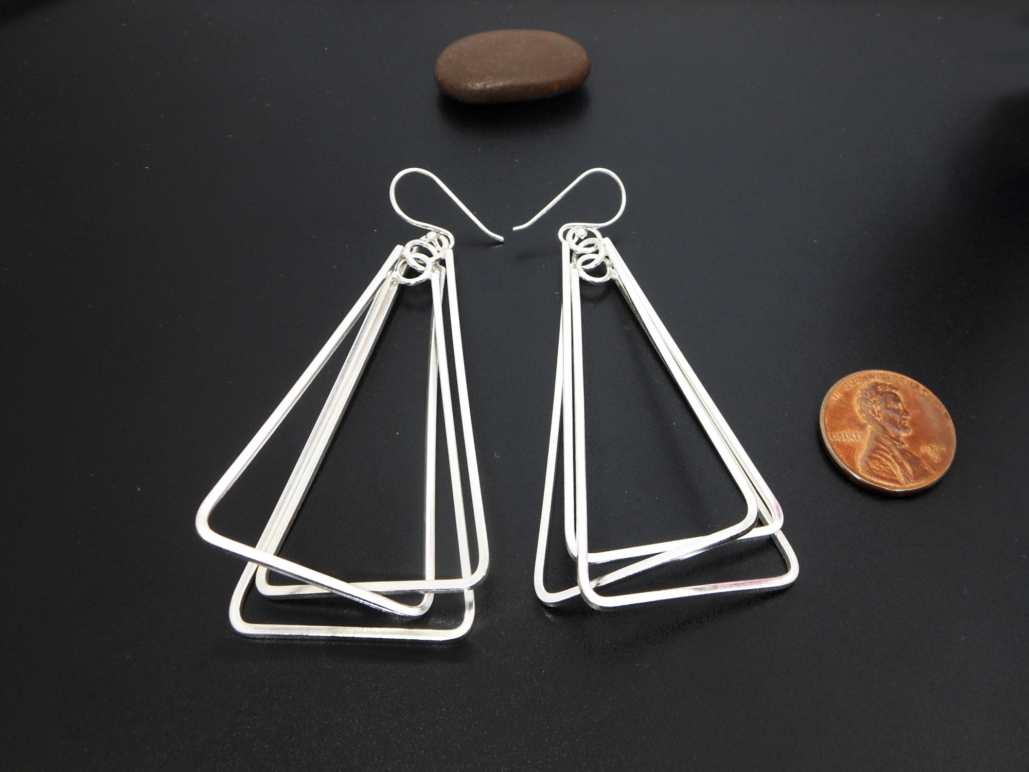 Handmade 925 Sterling Silver Multi Spinning Triangle Pyramid Dangle Earrings – Geometric Statement Jewelry - Image 2