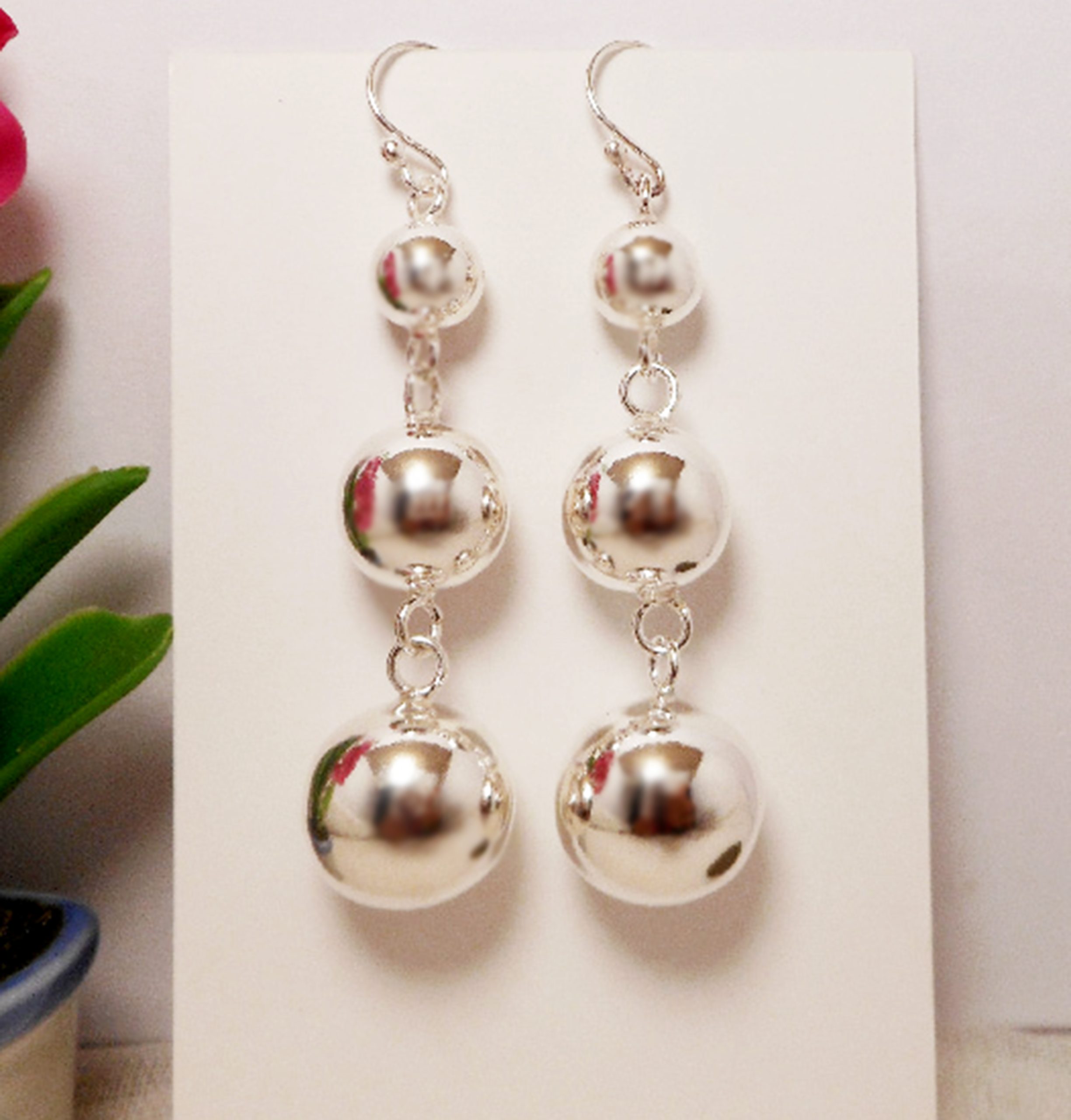 Triple Ball Dangle Earrings – 925 Sterling Silver Tapered Drop Earrings | Sup Silver - Image 4