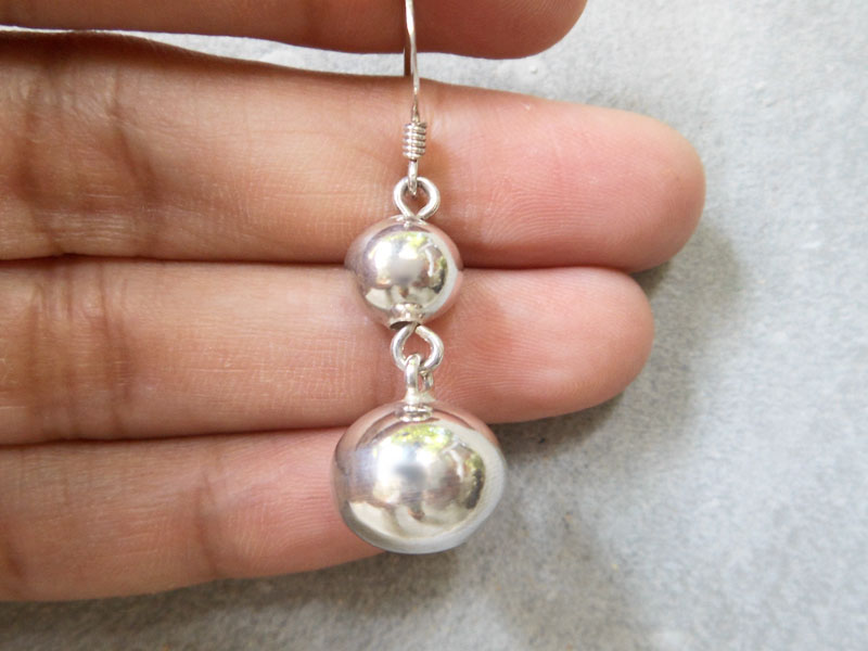 Double Ball Earrings – 925 Sterling Silver Tapered Dangle Drop Earrings | Sup Silver - Image 4
