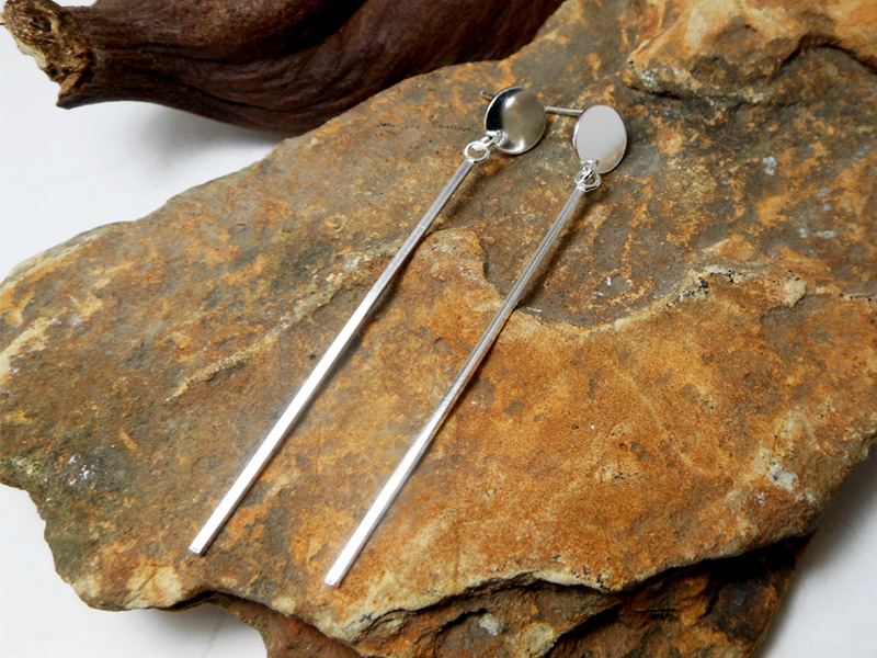 Drop Square Bar Earrings – 925 Sterling Silver Minimalist Long Dangle Bar Sup Silver - Image 4