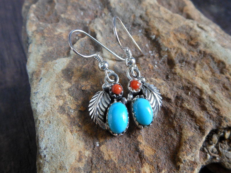 Blue Turquoise Floral Dangle Earrings – 925 Sterling Silver Handmade Jewelry - Image 4