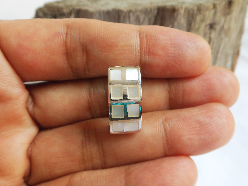Mother of Pearl Rectangle Hoop Earrings – 925 Sterling Silver Geometric Hoops - Image 4