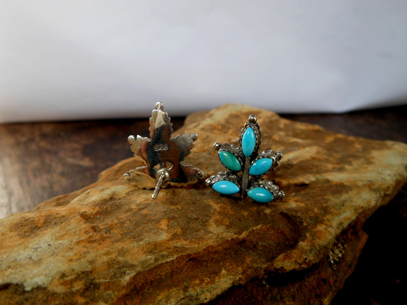 Blue Turquoise Leaf Stud Earrings – 925 Sterling Silver Handmade Nature Jewelry - Image 4