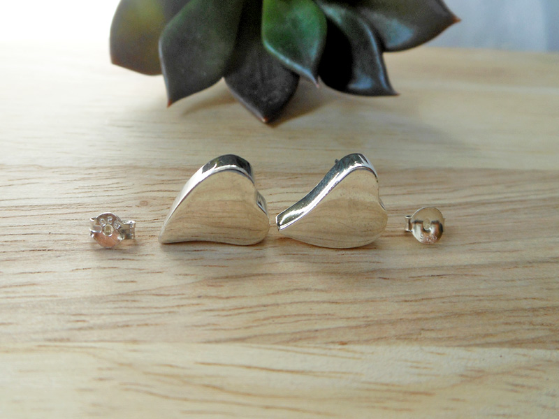 Minimalist 925 Sterling Silver Puffed Heart Stud Earrings – Handmade Love Jewelry - Image 4