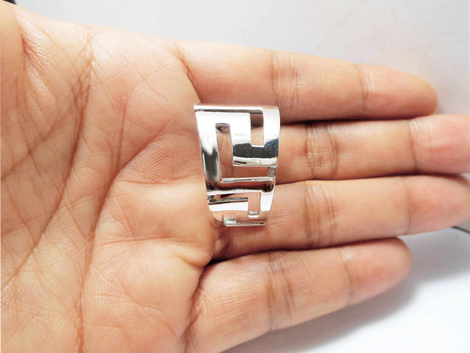 Chunky Greek Key Half Hoop Stud Earrings – 925 Sterling Silver Statement Jewelry - Image 5