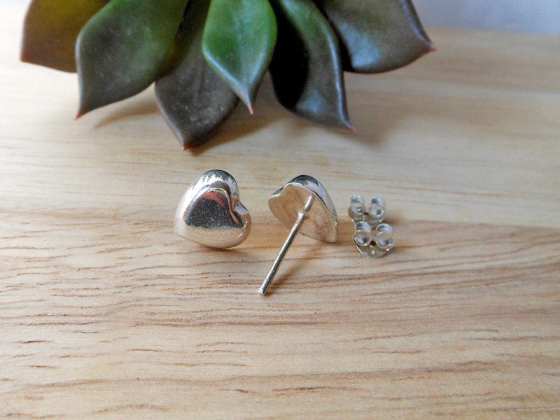 Minimalist 925 Sterling Silver Puffy Heart Stud Earrings – Romantic Handmade Jewelry - Image 4