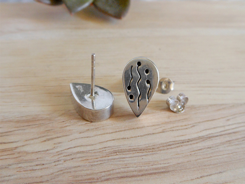 Puffy Wavy Line Detail Teardrop Stud Earrings – 925 Sterling Silver Handmade Jewelry - Image 4