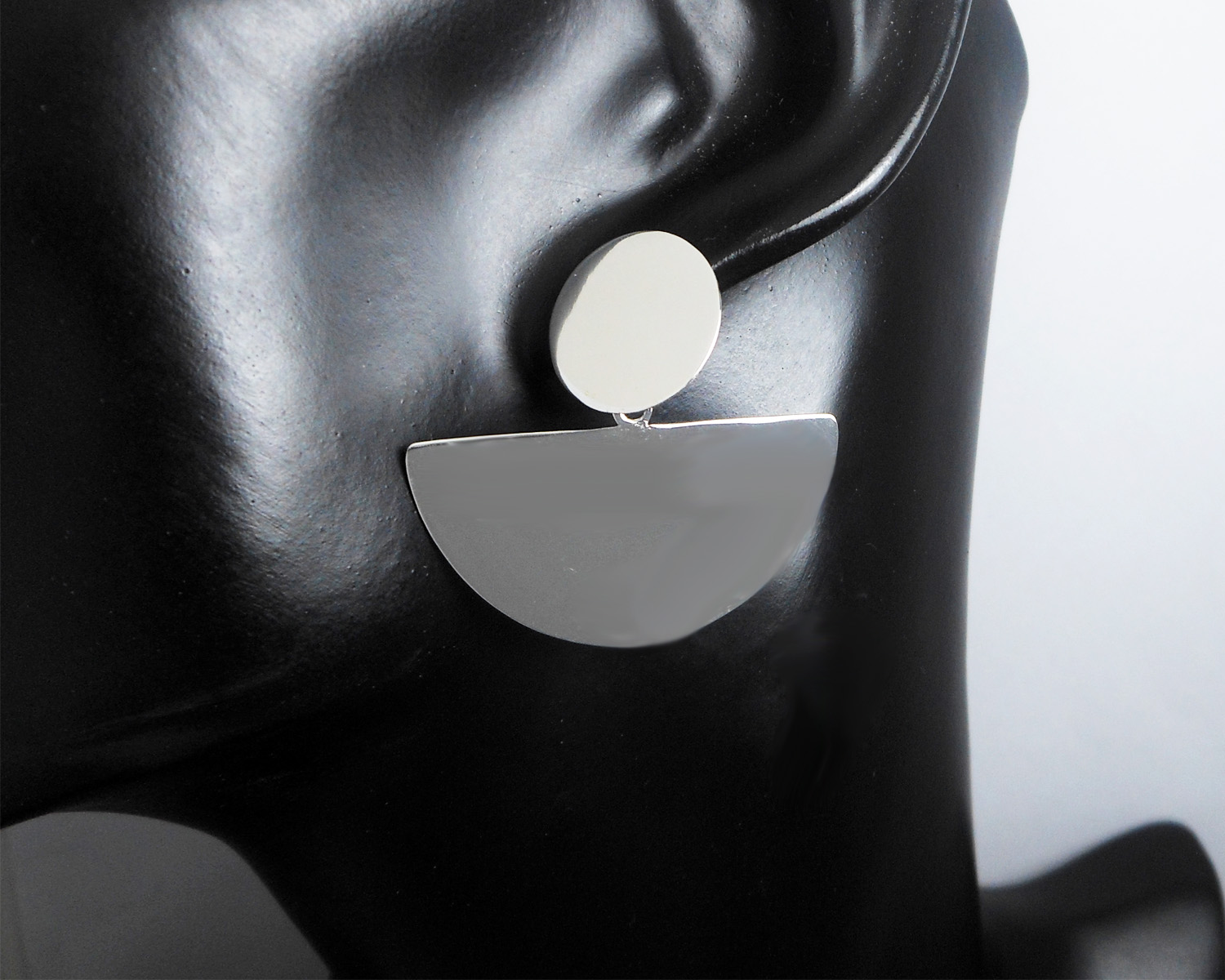925 Sterling Silver Fan Dangle Stud Earrings – Geometric Half-Circle Jewelry - Image 4