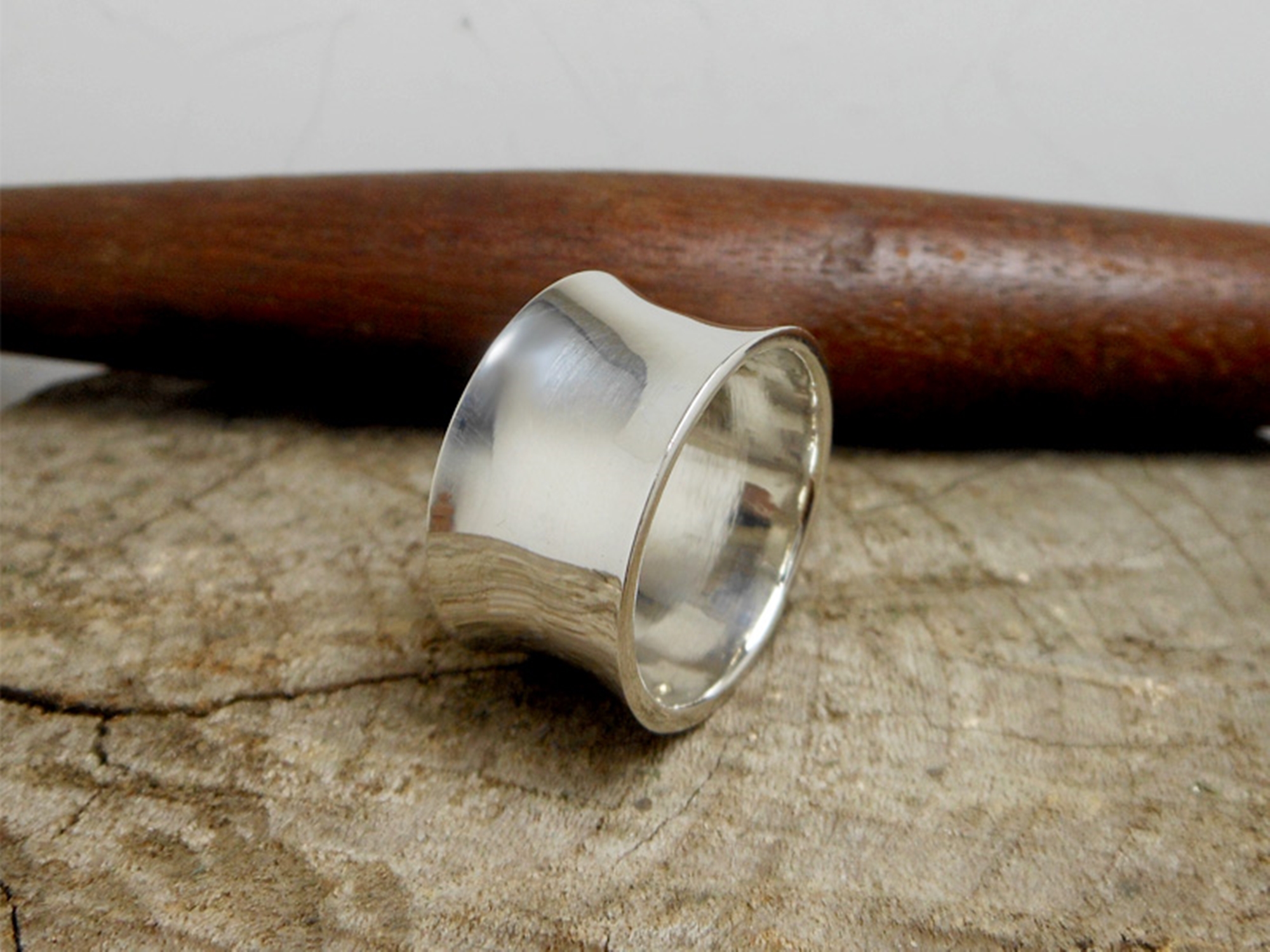Wide Concave Ring, 925 Sterling Silver Band, Handmade Silver Ring, Unisex Statement Ring, Minimalist Wide Band, Solid Silver Jewelry, Architectural Silver Ring