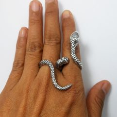 Snake Textured Wrap Double Ring – 925 Sterling Silver Adjustable Unisex Jewelry
