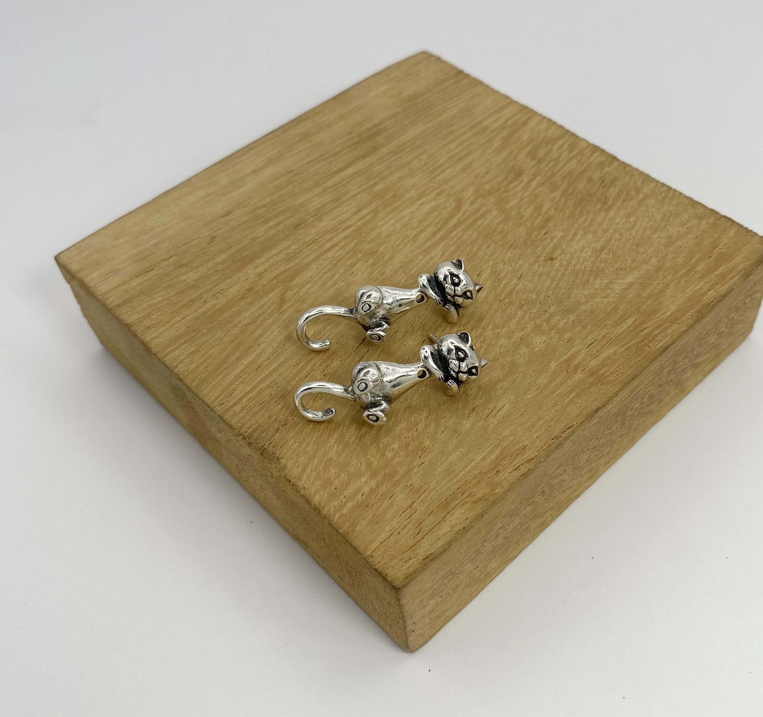 Pair of cat earring jackets, 925 sterling silver