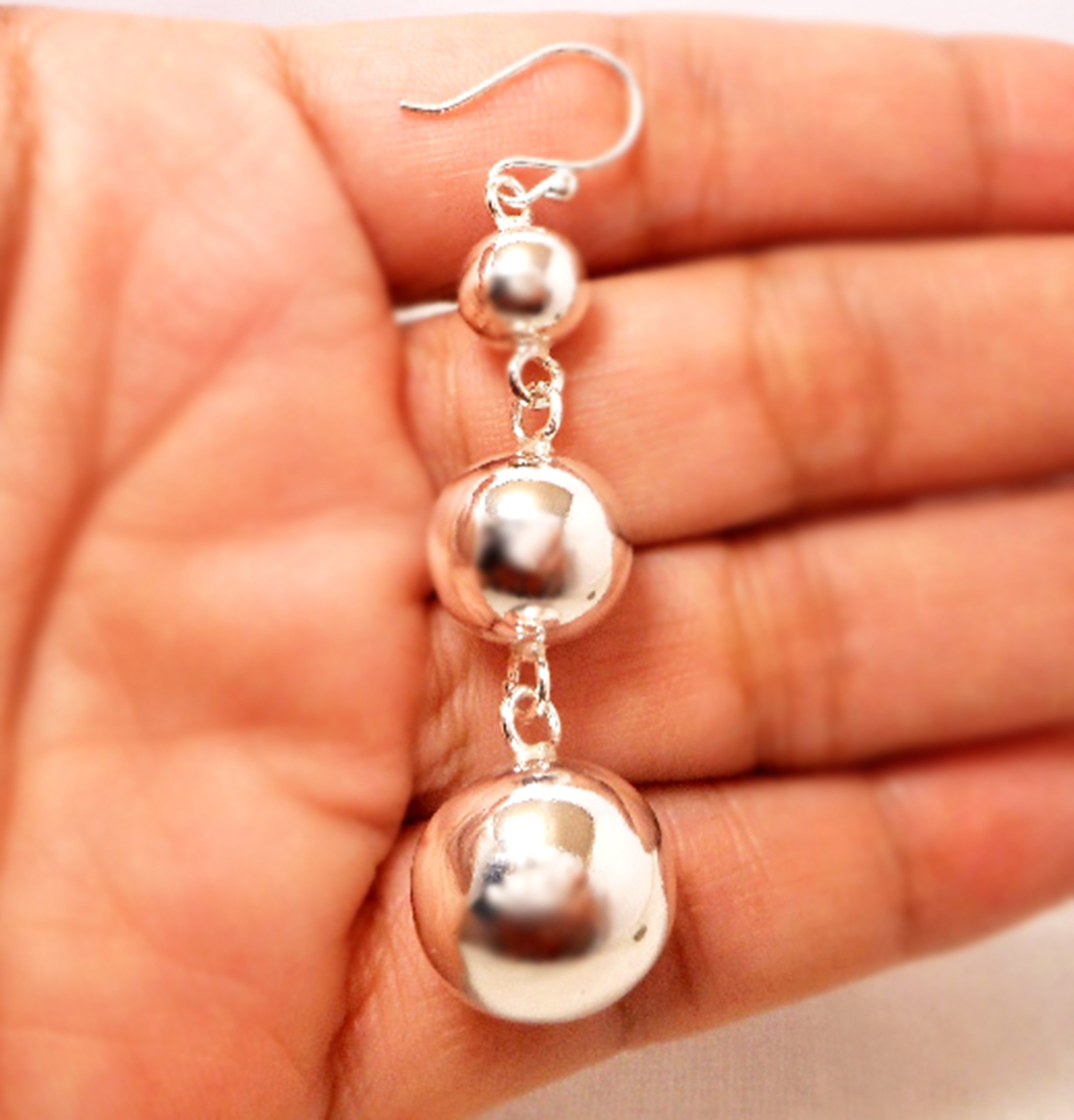Triple Ball Dangle Earrings – 925 Sterling Silver Tapered Drop Earrings | Sup Silver - Image 5