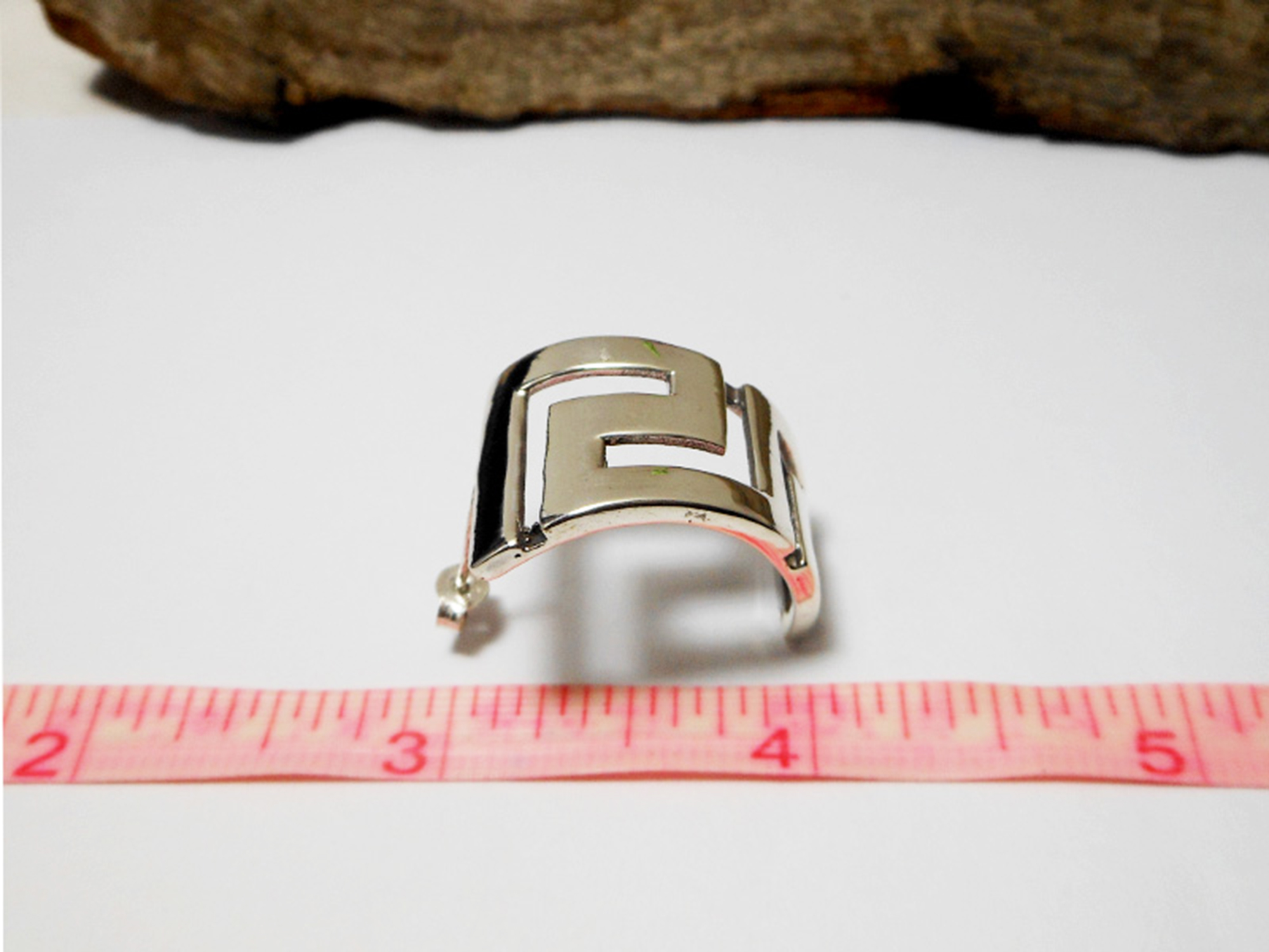 Chunky Greek Key Half Hoop Stud Earrings – 925 Sterling Silver Statement Jewelry - Image 2