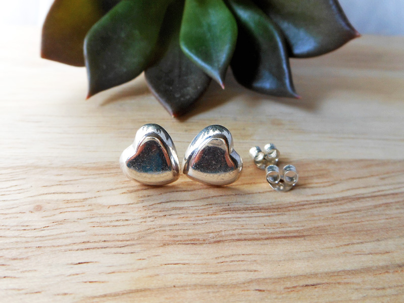 Minimalist 925 Sterling Silver Puffy Heart Stud Earrings – Romantic Handmade Jewelry - Image 5