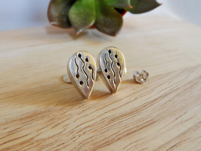 Puffy Wavy Line Detail Teardrop Stud Earrings – 925 Sterling Silver Handmade Jewelry - Image 5