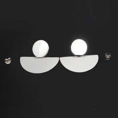 Pair of handmade 925 sterling silver fan-shaped half-circle dangle stud earrings featuring a high-polished mirror finish on a black background.