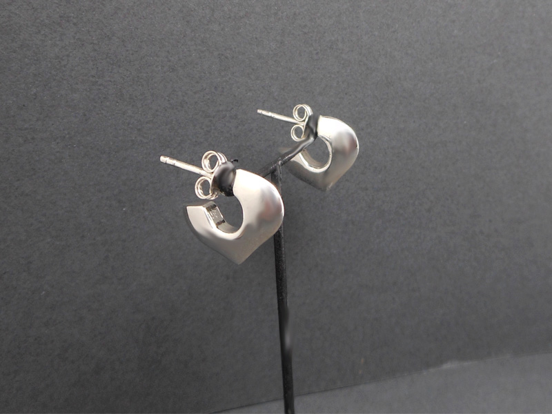 Minimalist Puffy Heart Open Hoop Stud Earrings – Handmade 925 Sterling Silver Jewelry
