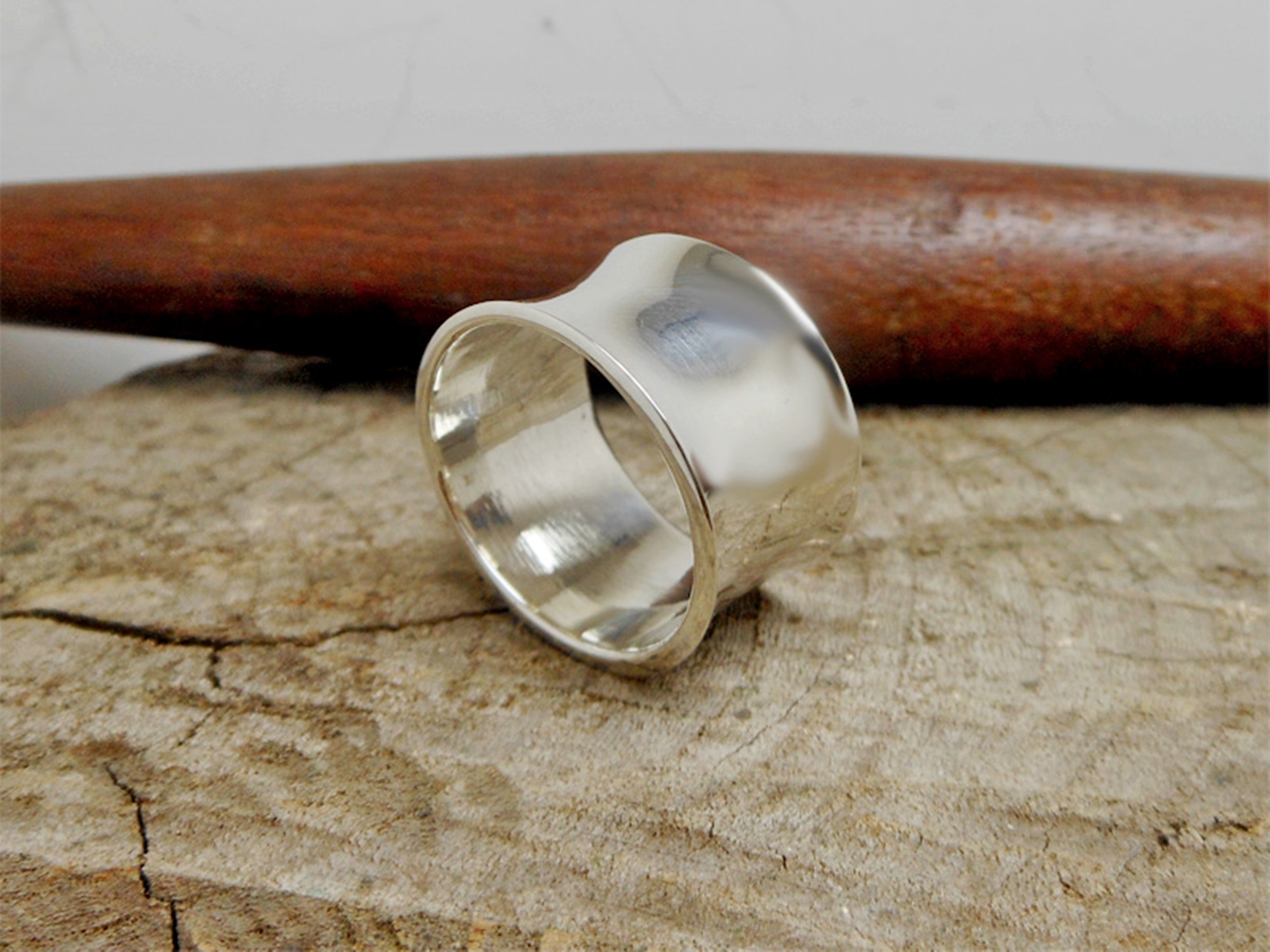 Solid Wide Concave Band Ring – Handmade 925 Sterling Silver Statement Jewelry - Image 5