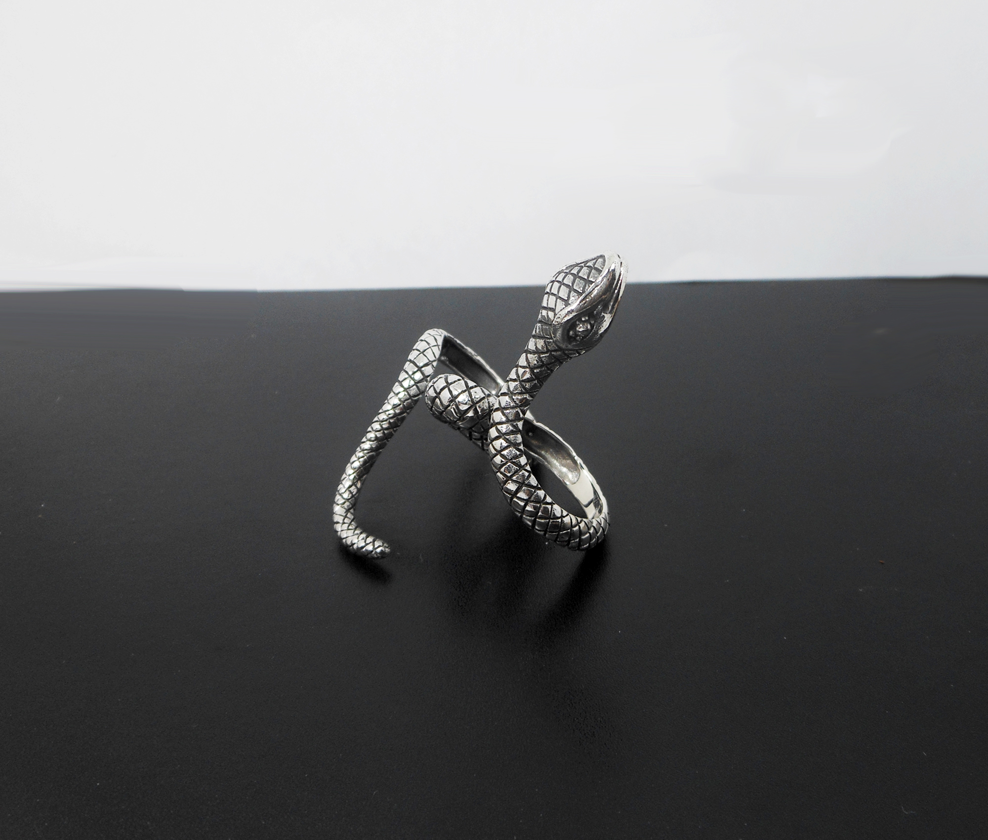 Snake Textured Wrap Double Ring – 925 Sterling Silver Adjustable Unisex Jewelry - Image 5
