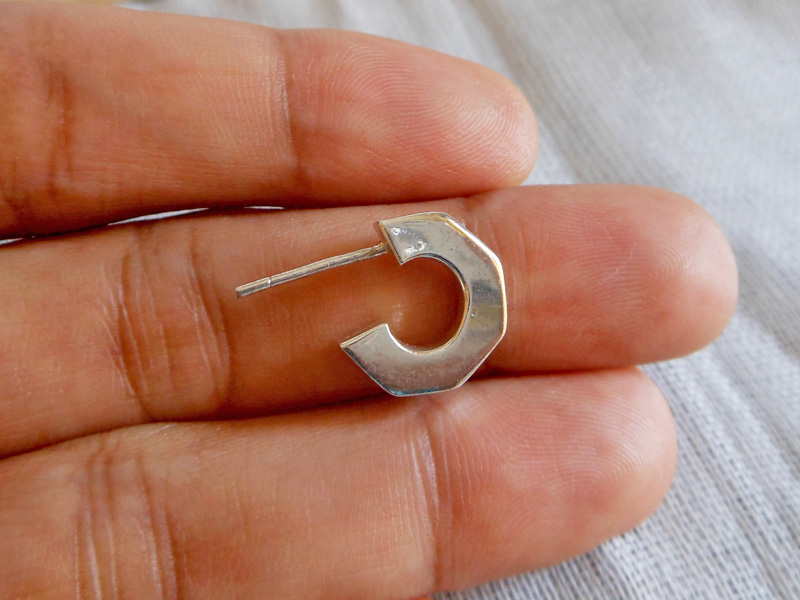 Handmade 925 Sterling Silver Puffied Pentagon Hoop Earrings – Small Geometric Jewelry - Image 5