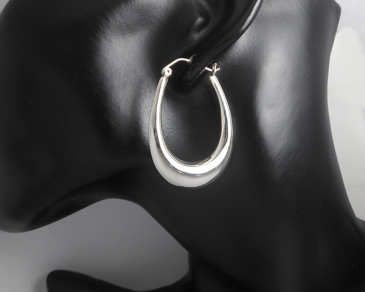 Handmade Long Oval Puffy Hoop Earrings – 925 Sterling Silver Tapered Statement Jewelry