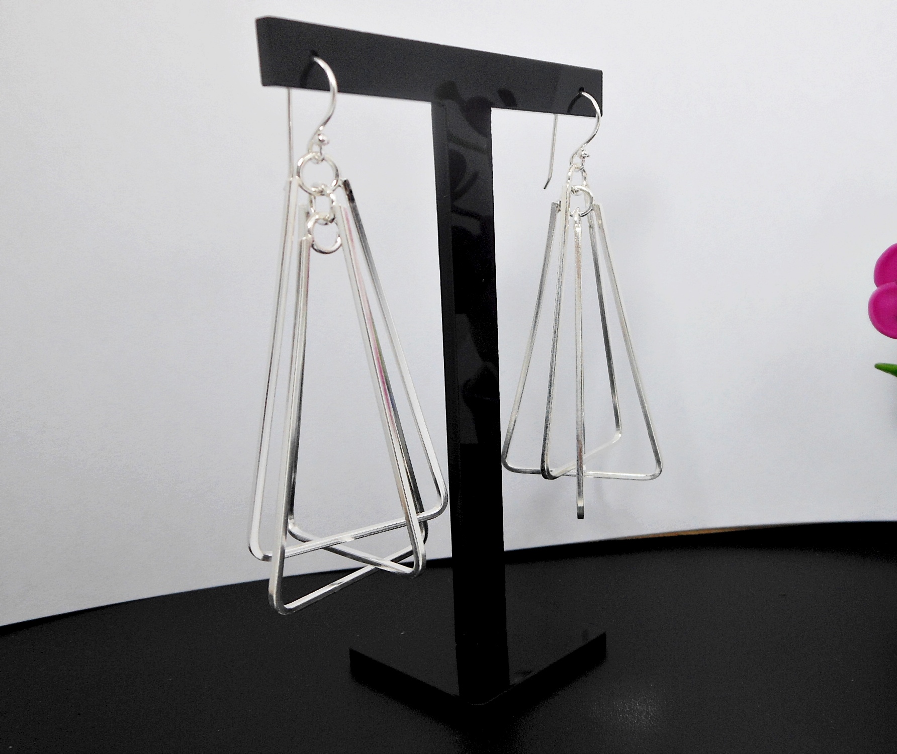 Handmade 925 Sterling Silver Multi Spinning Triangle Pyramid Dangle Earrings – Geometric Statement Jewelry - Image 4