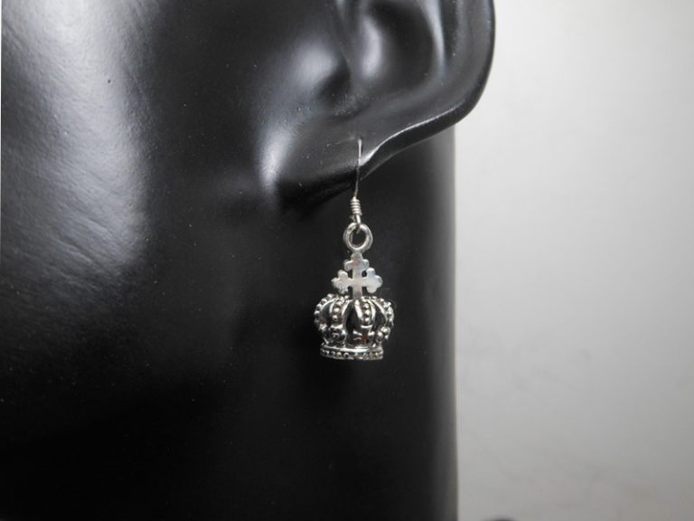 Sup Silver Textured Crown Dangle Earrings 925 Sterling Silver, Handmade