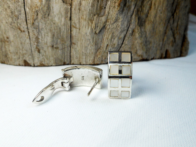 Mother of Pearl Rectangle Hoop Earrings – 925 Sterling Silver Geometric Hoops - Image 6