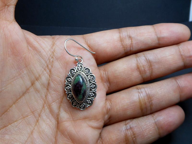 Thai Textured Dangle Earrings – Handmade 925 Sterling Silver Ruby in Azurite Jewelry - Image 6