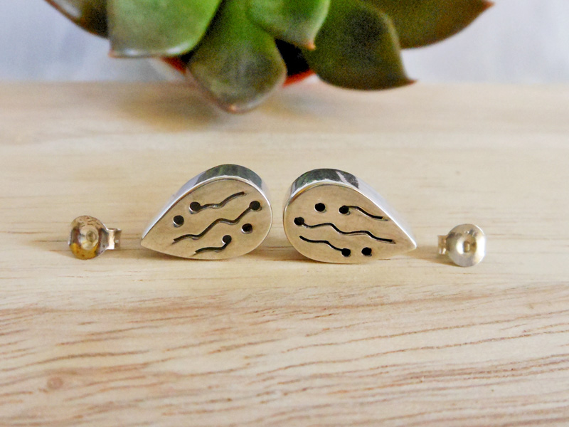 Puffy Wavy Line Detail Teardrop Stud Earrings – 925 Sterling Silver Handmade Jewelry - Image 6