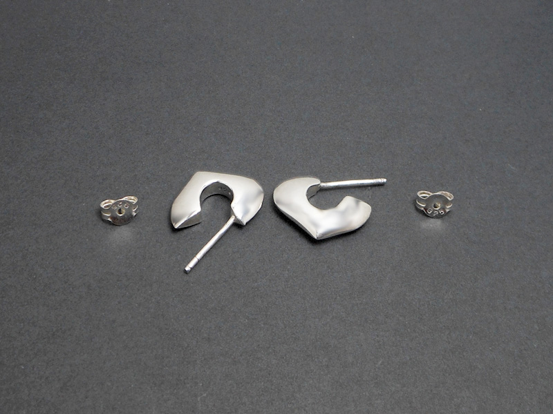 Minimalist Puffy Heart Open Hoop Stud Earrings – Handmade 925 Sterling Silver Jewelry - Image 3