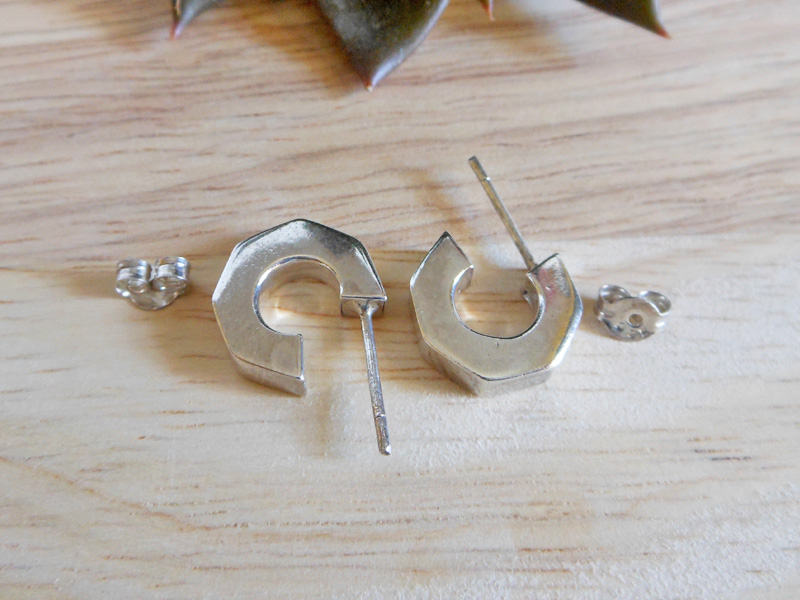 Handmade 925 Sterling Silver Puffied Pentagon Hoop Earrings – Small Geometric Jewelry - Image 4