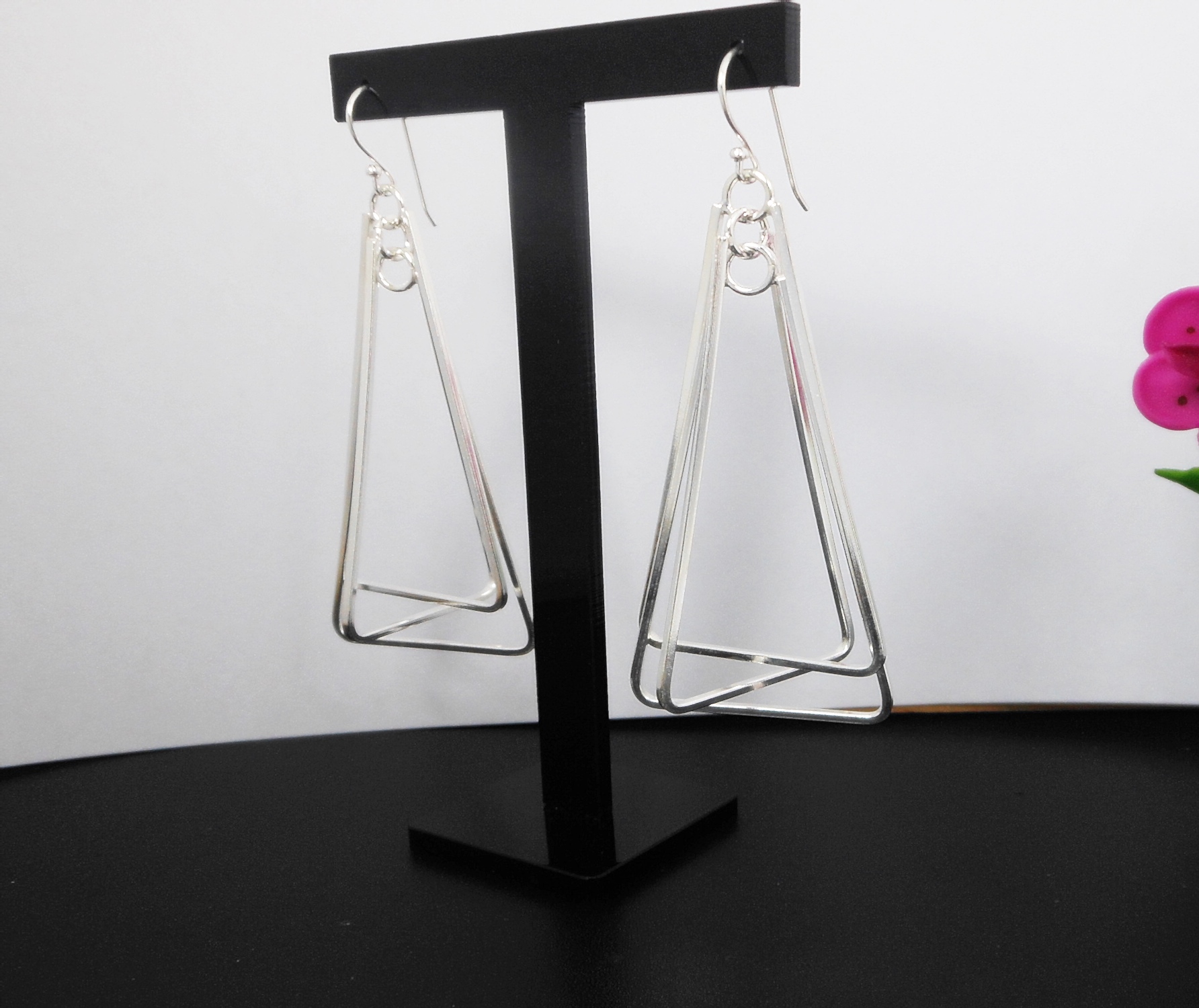 Handmade 925 Sterling Silver Multi Spinning Triangle Pyramid Dangle Earrings – Geometric Statement Jewelry - Image 5