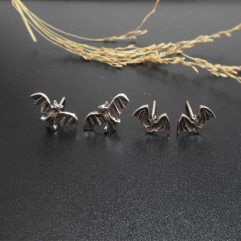 Handmade Sterling Silver Bat Stud Earrings | Gothic Halloween Jewelry