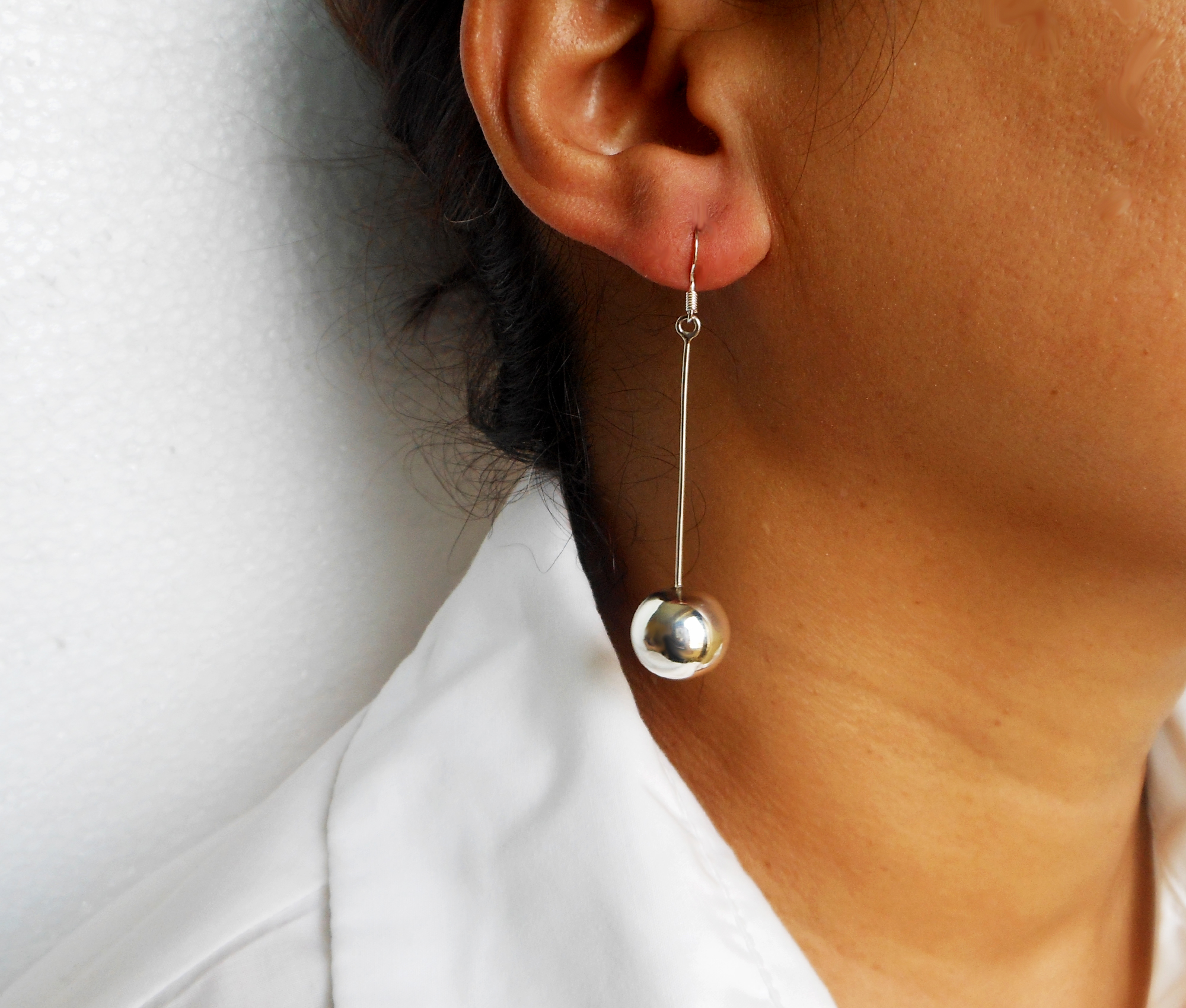Long Dangle Ball Earrings – 925 Sterling Silver or 24K Gold Plated Handmade Drop Earrings - Image 2