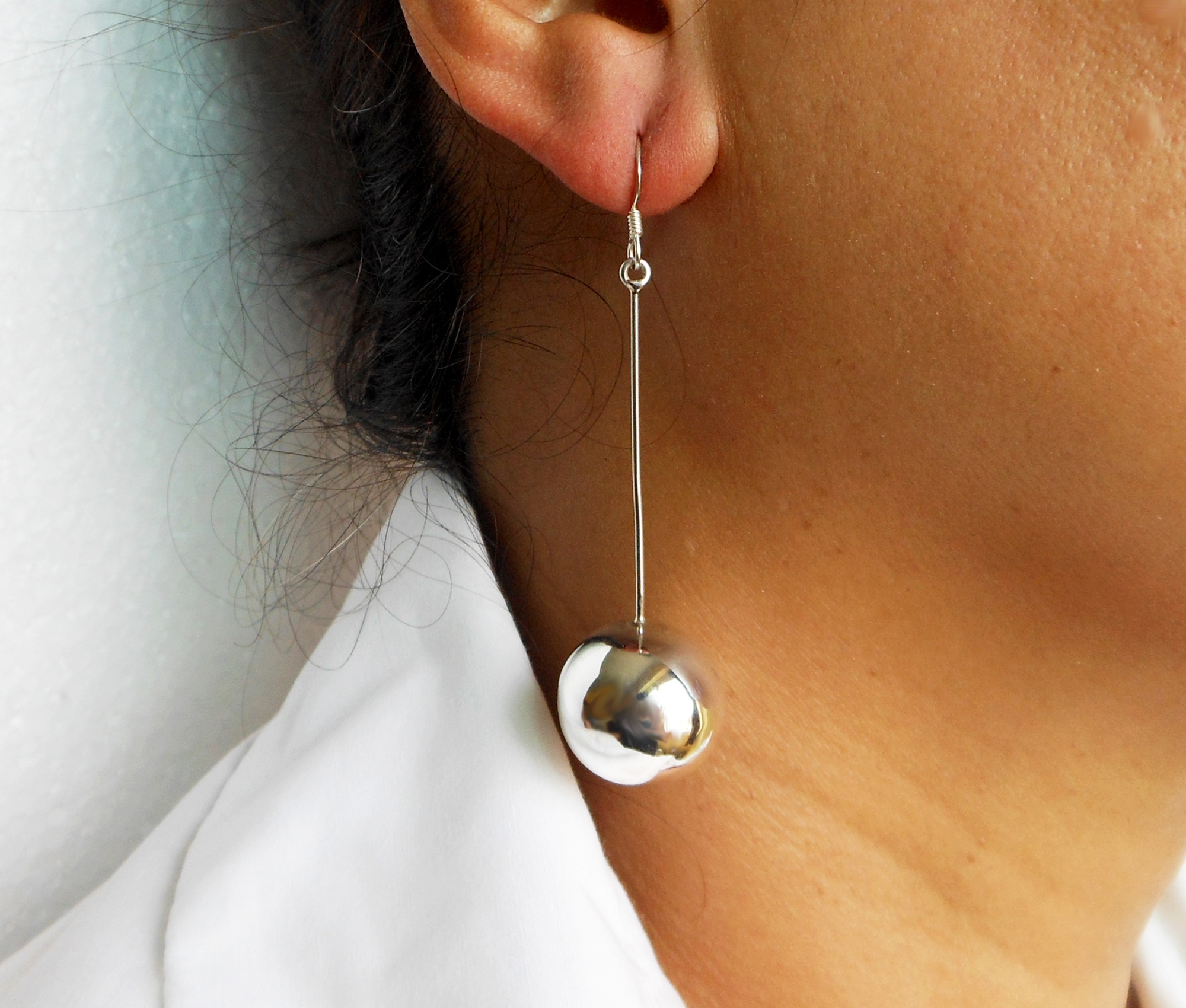 Long Dangle Ball Earrings – 925 Sterling Silver or 24K Gold Plated Handmade Drop Earrings - Image 3