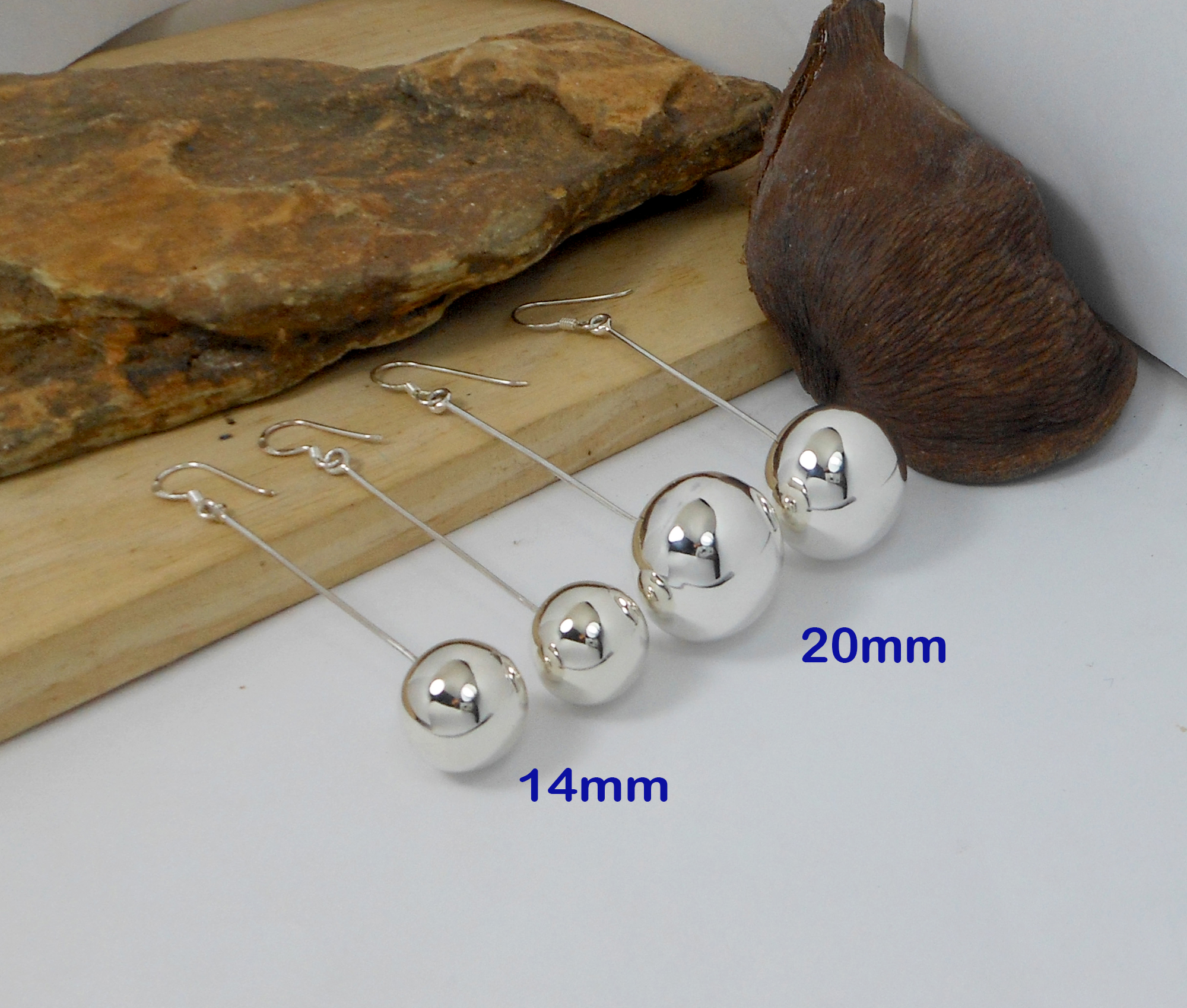 Long Dangle Ball Earrings – 925 Sterling Silver or 24K Gold Plated Handmade Drop Earrings