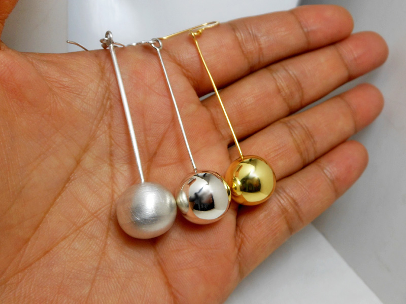 Long Dangle Ball Earrings – 925 Sterling Silver or 24K Gold Plated Handmade Drop Earrings - Image 14