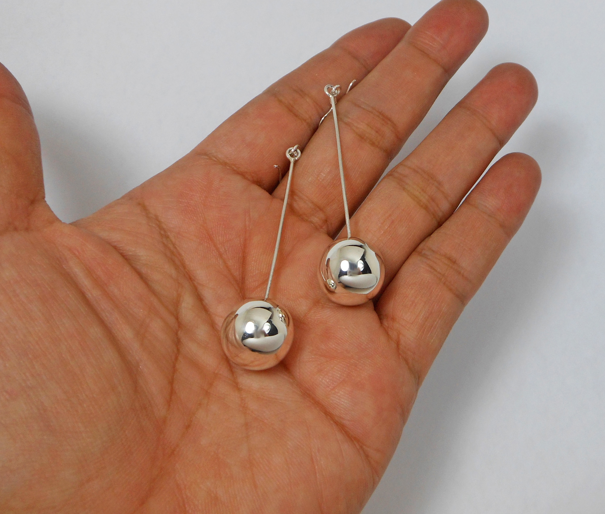Long Dangle Ball Earrings – 925 Sterling Silver or 24K Gold Plated Handmade Drop Earrings - Image 15