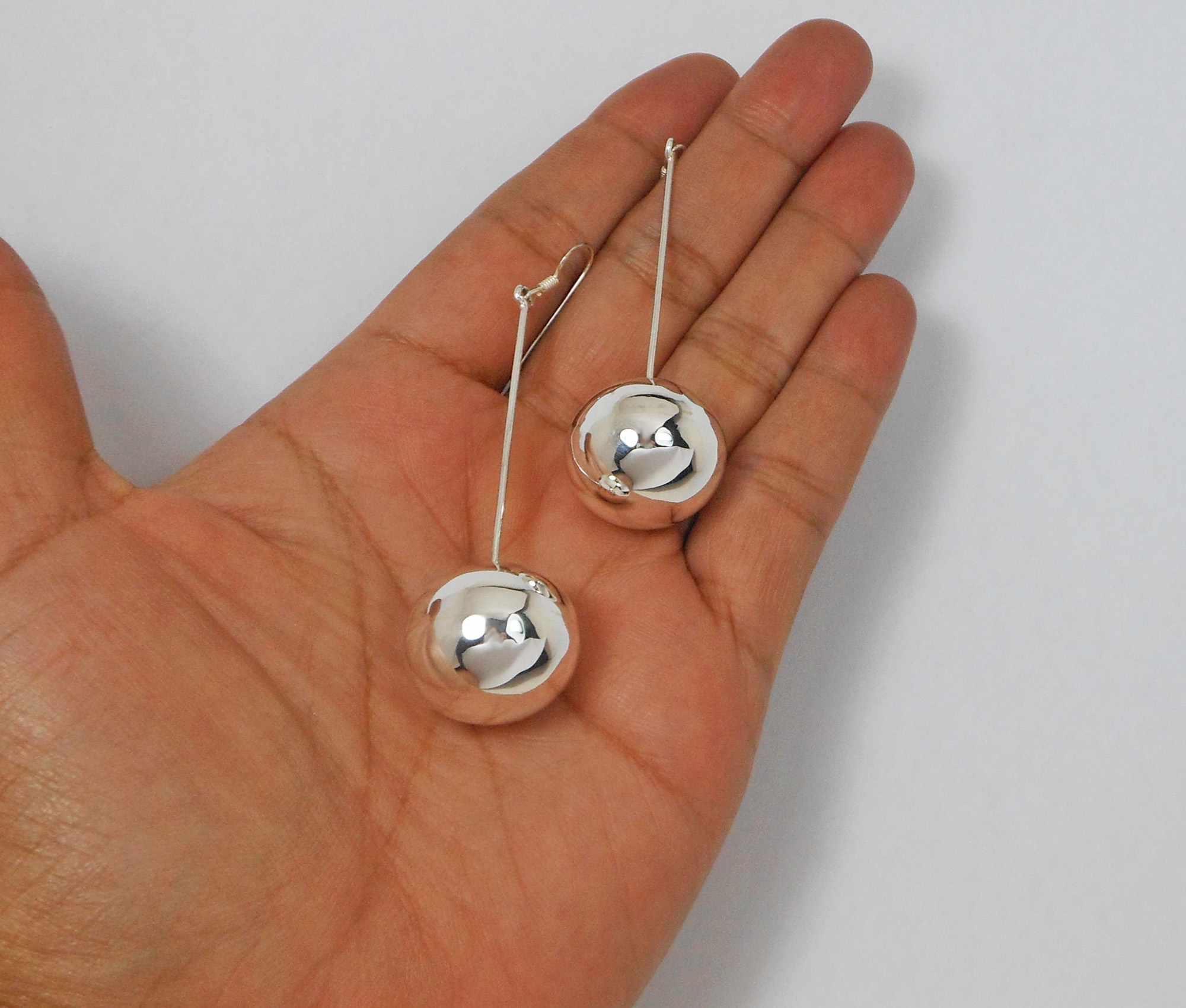 Long Dangle Ball Earrings – 925 Sterling Silver or 24K Gold Plated Handmade Drop Earrings - Image 16